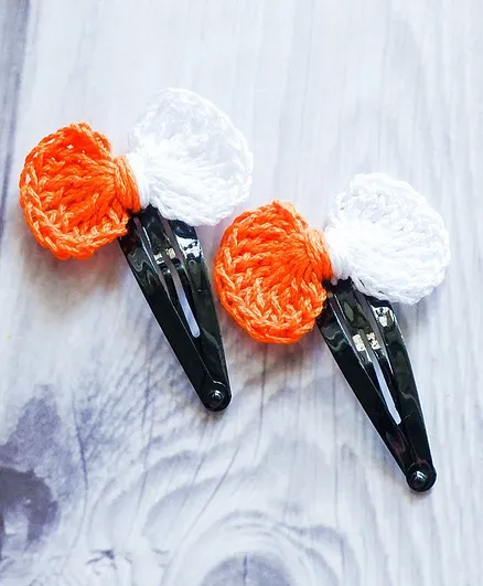 Bobbles & Scallops Crochet Dual Tone Big Bow Snap Clip - Orange & White