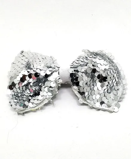 Kid-O-World Big Sequin Bow Hair Clip - Silver