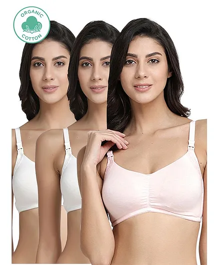 Inner Sense Pack Of 3 Organic Cotton Antimicrobial Soft Nursing Bra With Removable Pads - Multicolor