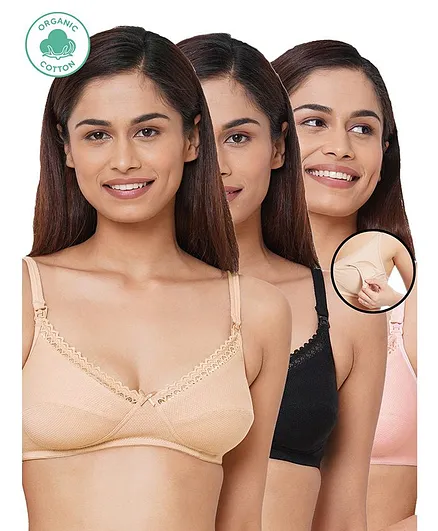 Inner Sense Pack Of 3 Organic Cotton Antimicrobial Soft Nursing Bra - Multi Color