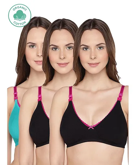Inner Sense Pack Of 3 Organic Cotton Antimicrobial Solid Colour Nursing Bra - Black & Blue