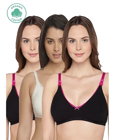 Inner Sense Pack Of 3 Organic Cotton Antimicrobial Solid Colour Nursing Bra - Black & White