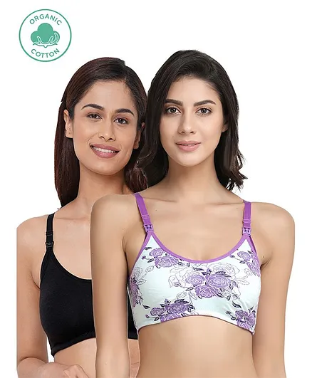 Inner Sense Pack Of 2 Organic Cotton Antimicrobial Rose Printed Nursing Bra - Multi Colour