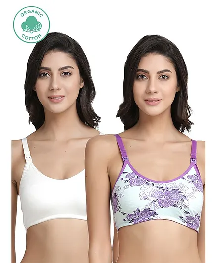 Inner Sense Pack Of 2 Organic Cotton Antimicrobial Rose Printed Nursing Bra - Multi Colour
