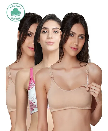 Inner Sense Pack Of 3 Organic Cotton Antimicrobial Rose Printed Nursing Bra - Multi Colour