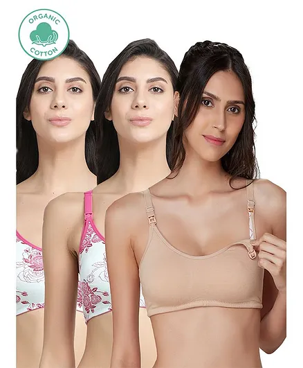 Inner Sense Pack Of 3 Organic Cotton Antimicrobial Soft Nursing Bra - Multicolor