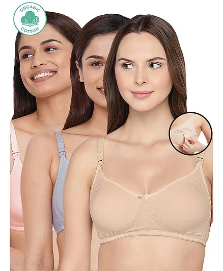 Inner Sense Pack Of 3 Organic Antimicrobial Soft Feeding Bra - Multi Color