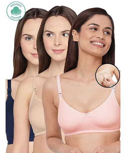 Inner Sense Pack Of 3 Organic Cotton Antimicrobial Soft Nursing Bra - Multicolor