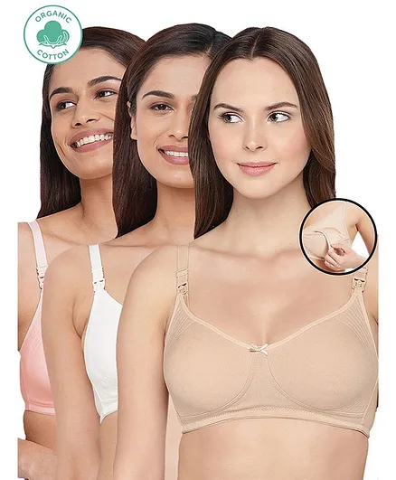 Inner Sense Pack Of 3 Organic Cotton Antimicrobial Soft Nursing Bra - Multicolor