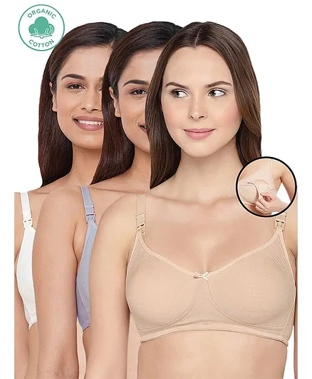 Inner Sense Pack Of 3 Organic Cotton Antimicrobial Soft Nursing Bra - Multicolor