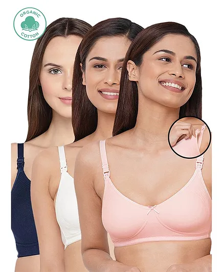 Inner Sense Pack Of 3 Organic Cotton Antimicrobial Soft Nursing Bra - Multicolor