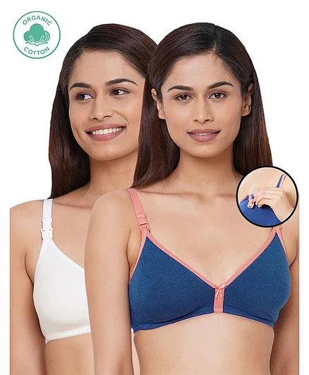 Inner Sense Pack Of 2 Organic Cotton Antimicrobial Soft Nursing Bra - Multicolor