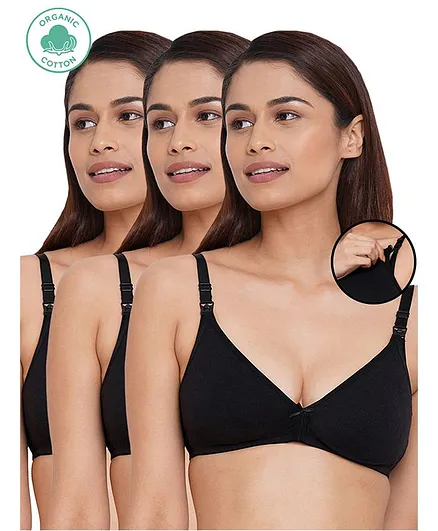 Inner Sense Pack Of 3 Organic Cotton Antimicrobial Solid Nursing Bra - Black
