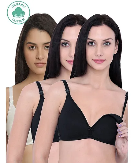 Inner Sense Pack Of 3 Organic Cotton Antimicrobial Solid Nursing Bra - Multi Colour