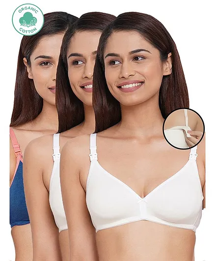 Inner Sense Pack Of 3 Organic Cotton Antimicrobial Solid Nursing Bra - Multi Colour