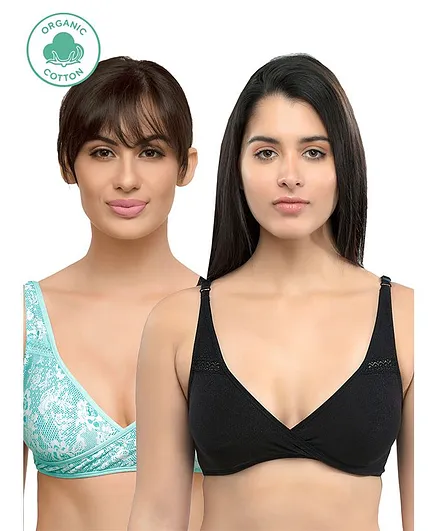 Inner Sense Pack Of 2 Organic Cotton Antimicrobial Sleeping Feeding Bra - Black Blue