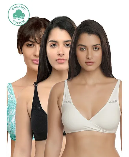 Inner Sense Pack Of 3 Organic Cotton Antimicrobial Sleeping & Feeding Bra - Blue White