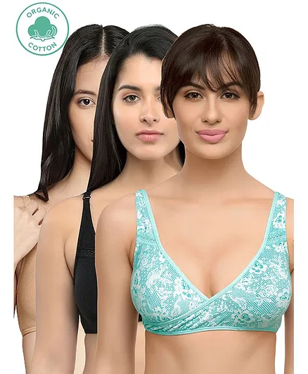 Inner Sense Pack of 3 Organic Cotton Antimicrobial Sleeping & Feeding Bra - Multi Color
