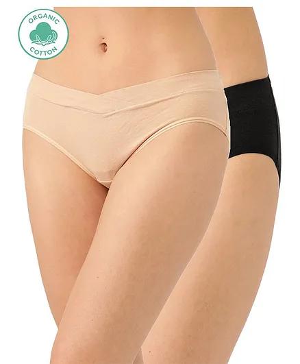 Inner Sense Pack Of 2 Organic Cotton Antimicrobial Maternity Panties - Beige Black