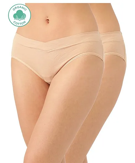 Inner Sense Pack Of 2 Organic Cotton Antimicrobial Maternity Panties - Beige