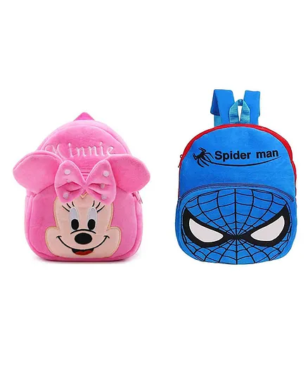 Krently Minnie Mouse And Spiderman Design Soft Toy Bag Pack of 2 Pink Blue - 14 Inches Each
