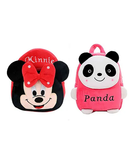 Krently Minnie Mouse And Panda Design Soft Toy Bag Red Pink Pack of 2 - 14 Inches Each