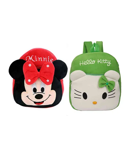 Krently Minnie Mouse And Hello Kitty Design Soft Toy Bag Pack of 2 Red Green - 14 Inches Each