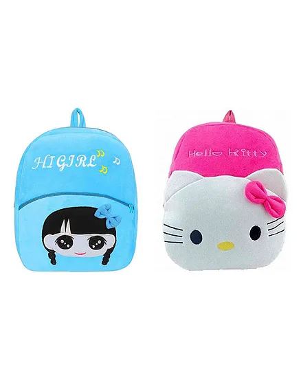 Krently Soft Velvet Soft Toy Bag Pack of 2 Blue Pink - 14 Inches Each