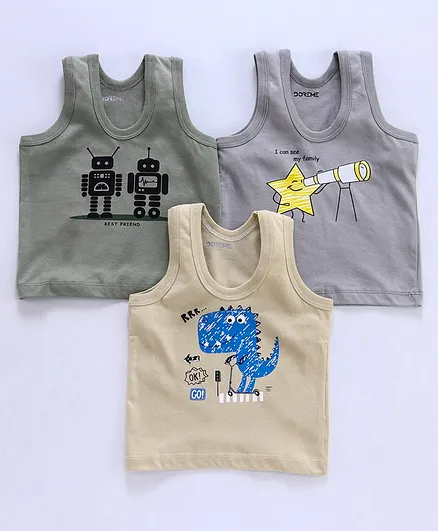 Doreme Sleeveless Vests Multiprint Pack of 3 - Grey Beige