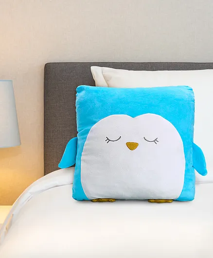 Babyhug Penguin Shaped Premium Plush Cushion - Blue