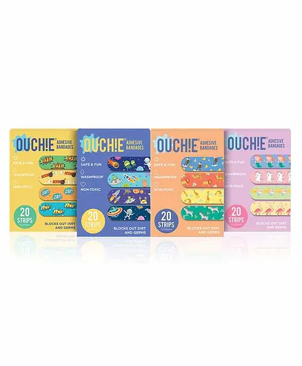 Ouchie Non Toxic Adhesive Printed Bandage Pack of 4 - 20 Pieces Each