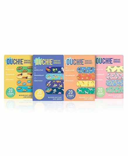 Ouchie Non Toxic Adhesive Printed Bandage Pack of 4 - 20 Pieces Each