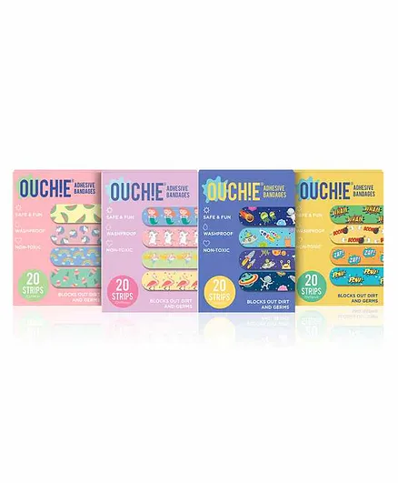 Ouchie Non Toxic Adhesive Printed Bandage Pack of 4 - 20 Pieces Each