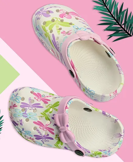 Yellow Bee Dragonfly Print Clogs - Multi Colour