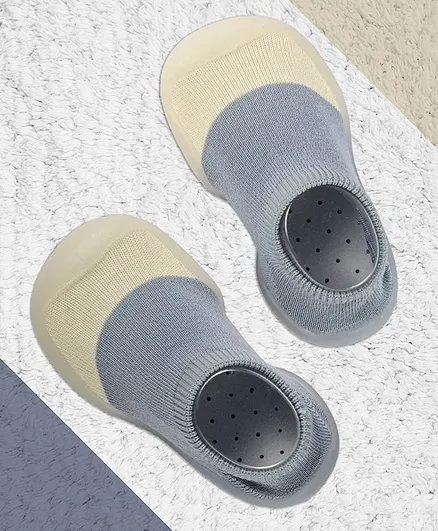 Yellow Bee Anti-Skid Rubber Color Block Sock Shoes - Blue & White
