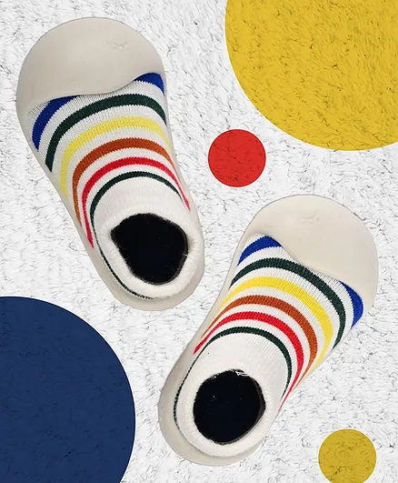 Yellow Bee Anti-Skid Rubber Striped Sock Shoes - Multicolor