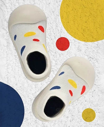 Yellow Bee Anti-Skid Rubber Printed Sock Shoes - Multicolor