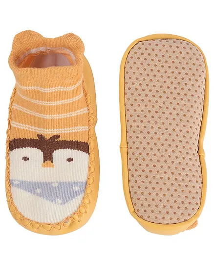 Yellow Bee Anti-Skid Leather Sole Shoe Penguin Design Socks Shoes - Mustard