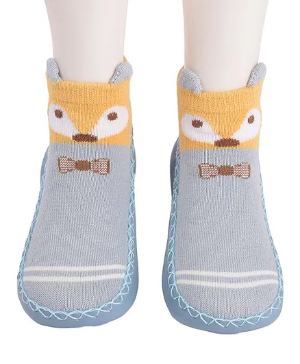 Yellow Bee Anti-Skid Leather Sole Animal Design Sock Shoes - Blue
