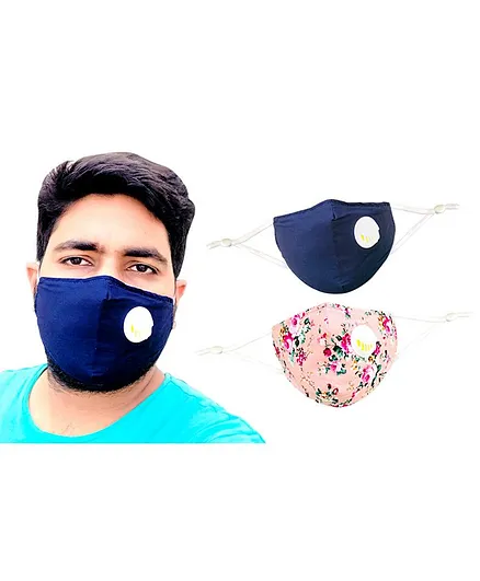 The Little Lookers Reusable & Washable Anti Pollution Face Mask PM 2.5 with Breathing Valve - Pack of 2 (Colour & Print May Vary)