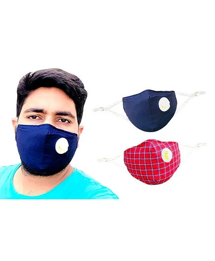 The Little Lookers Reusable & Washable Anti Pollution Face Mask PM 2.5 with Breathing Valve Beige Red Blue - Pack of 2