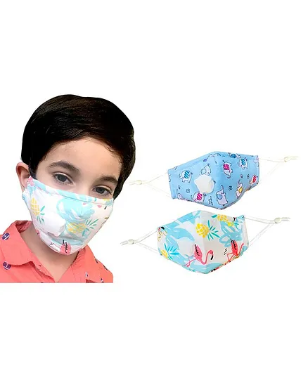 The Little Lookers Reusable & Washable Anti Pollution Face Mask PM 2.5 with Breathing Valve Blue - Pack of 2 (Print May Vary))