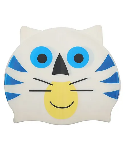 Yellow Bee Silicone Cat Design Swimming Cap - White