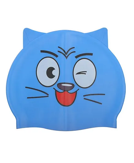 Yellow Bee Silicone Cat Design Swimming Cap - Blue