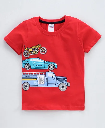 Taeko Half Sleeves Tee Vehicle Print - Red