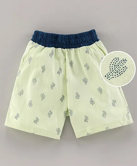 Taeko Knee Length Shorts Cactus Print -Green