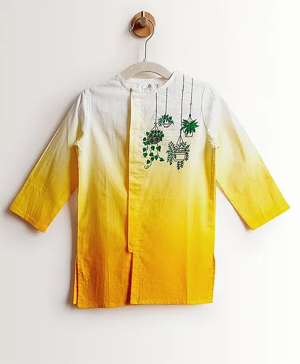 Keebee Organic Cotton Gradient Dyed Kurta With Embroidery - Yellow