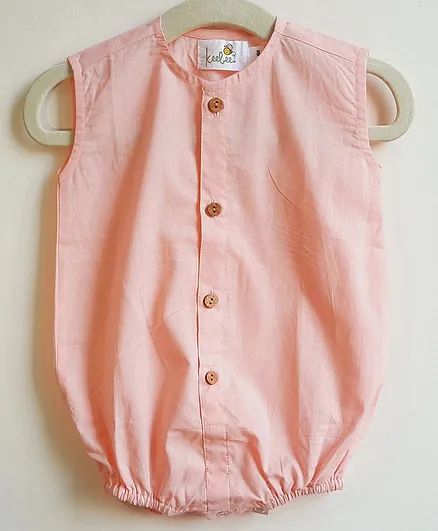 Keebee Organic Cotton Sleeveless Solid Breathable Romper - Peach