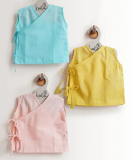 Keebee Organic Cotton Sleeveless Solid Pack Of 3 Vests - Multi Color