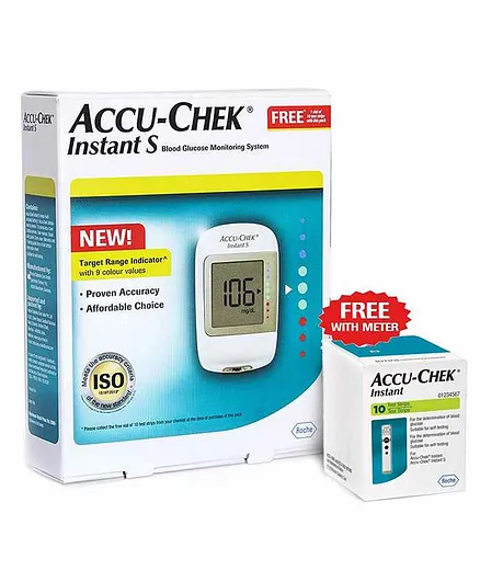 Accu-Chek Instant S Glucometer with Free Test Strips - 10 Strips